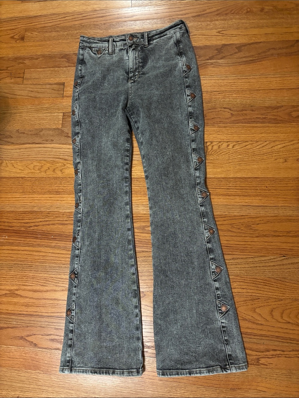 Judy Blue Gray Side-Button Flare Jeans - Picture 6 of 10